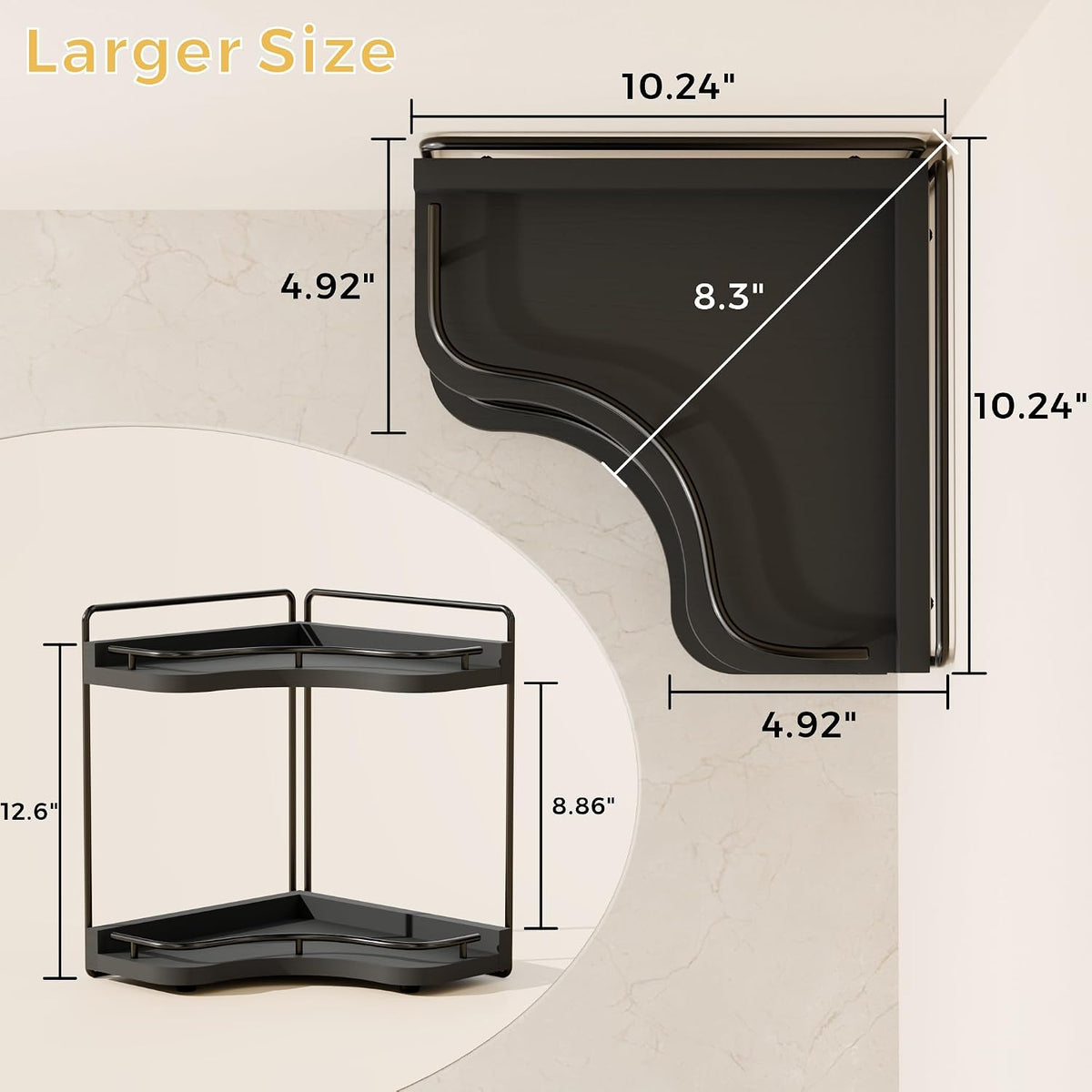 2-Tier Corner Bathroom Counter Organizer for Storage, Black