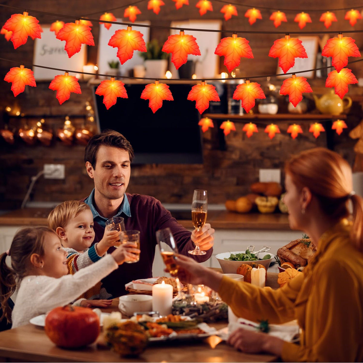 Fall Decor Maple Leaf String Lights, 8.5Ft Fall String Lights Plug In with 10 LED Orange Leaves Lights, Thanksgiving Lights Indoor Outdoor for Autumn Home Fireplace Harvest Thanksgiving Decorations