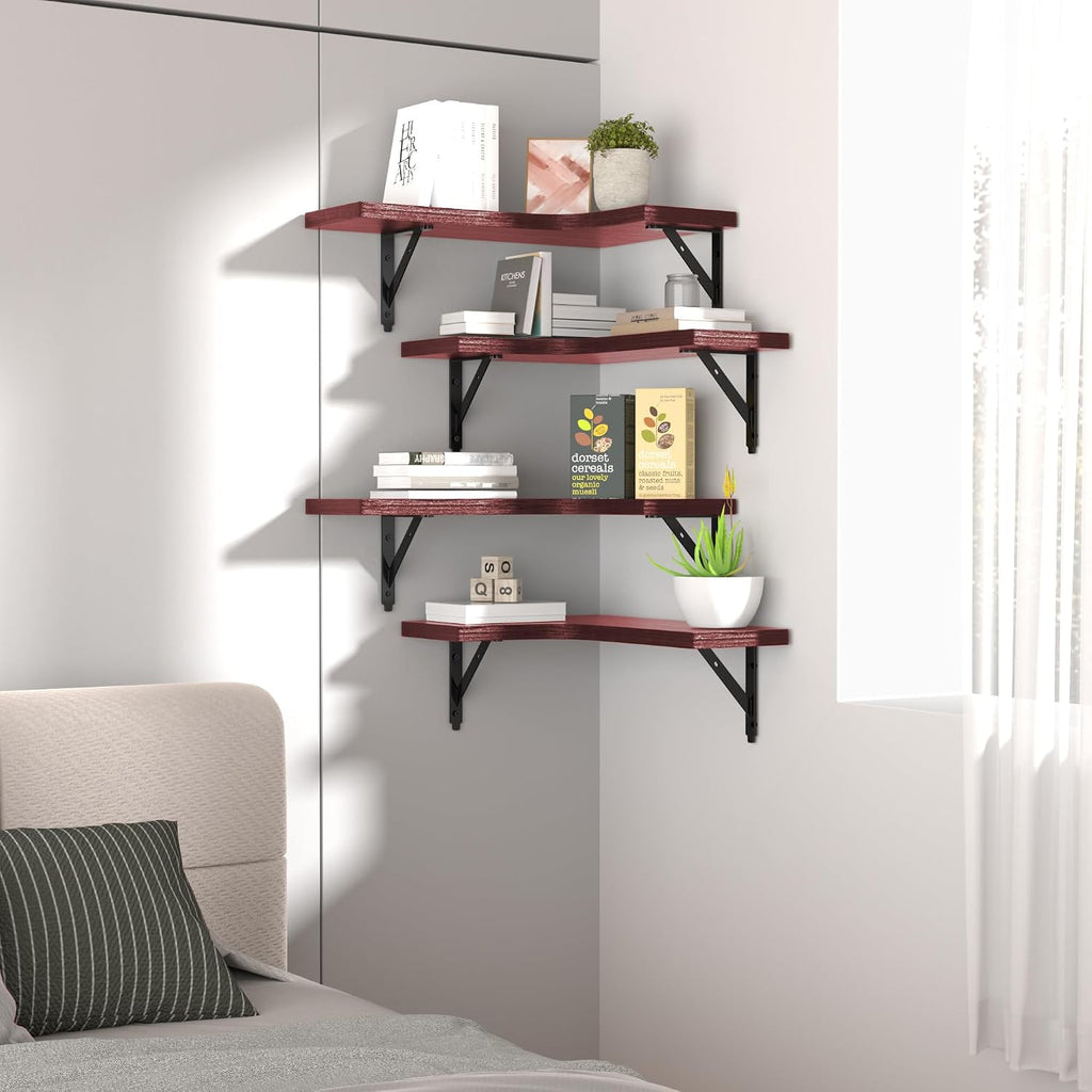 ROMGUAR CRAFT Corner Floating Shelves Wall Mounted Set of 4, Red