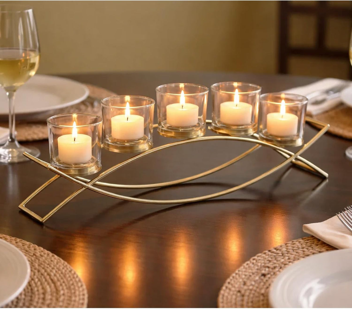 Seraphic Centerpieces for Tables, Dining Room Candle Holder Decor, Gold