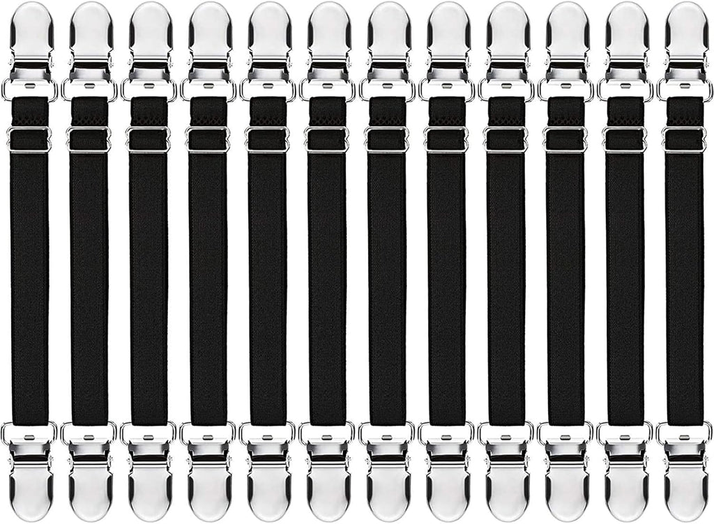 Boao 12 Pcs Bedsheet Strap Elastic Clip, Black, 8-12 Inch Length