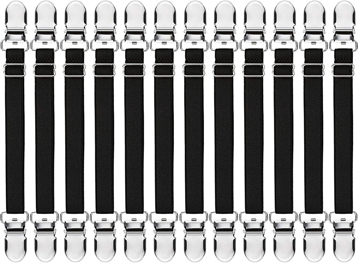 Boao 12 Pcs Bedsheet Strap Elastic Clip, Black, 8-12 Inch Length
