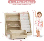 Kids Bookshelf, 4 Tier Toddler Bookcase with Toy Storage Drawer
