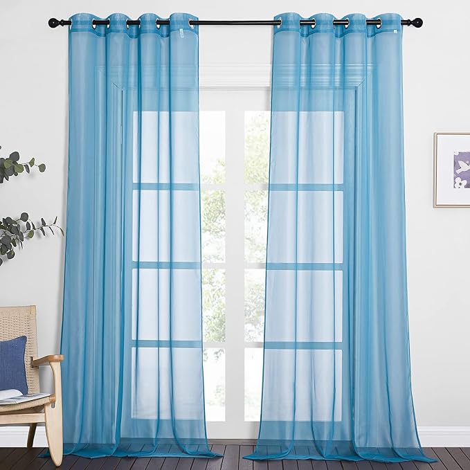 NICETOWN Voile Sheer Turquoise Curtains 90 inch Length, Grommet Airy Voile by NICETOWN