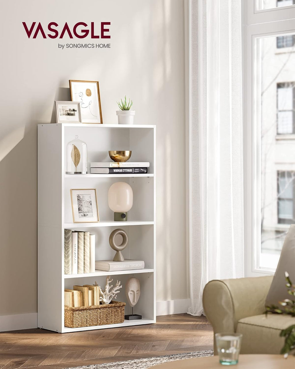 VASAGLE 4-Tier Bookshelf, Storage Organizer, 23.6 x 9.5 x 42.4 Inches