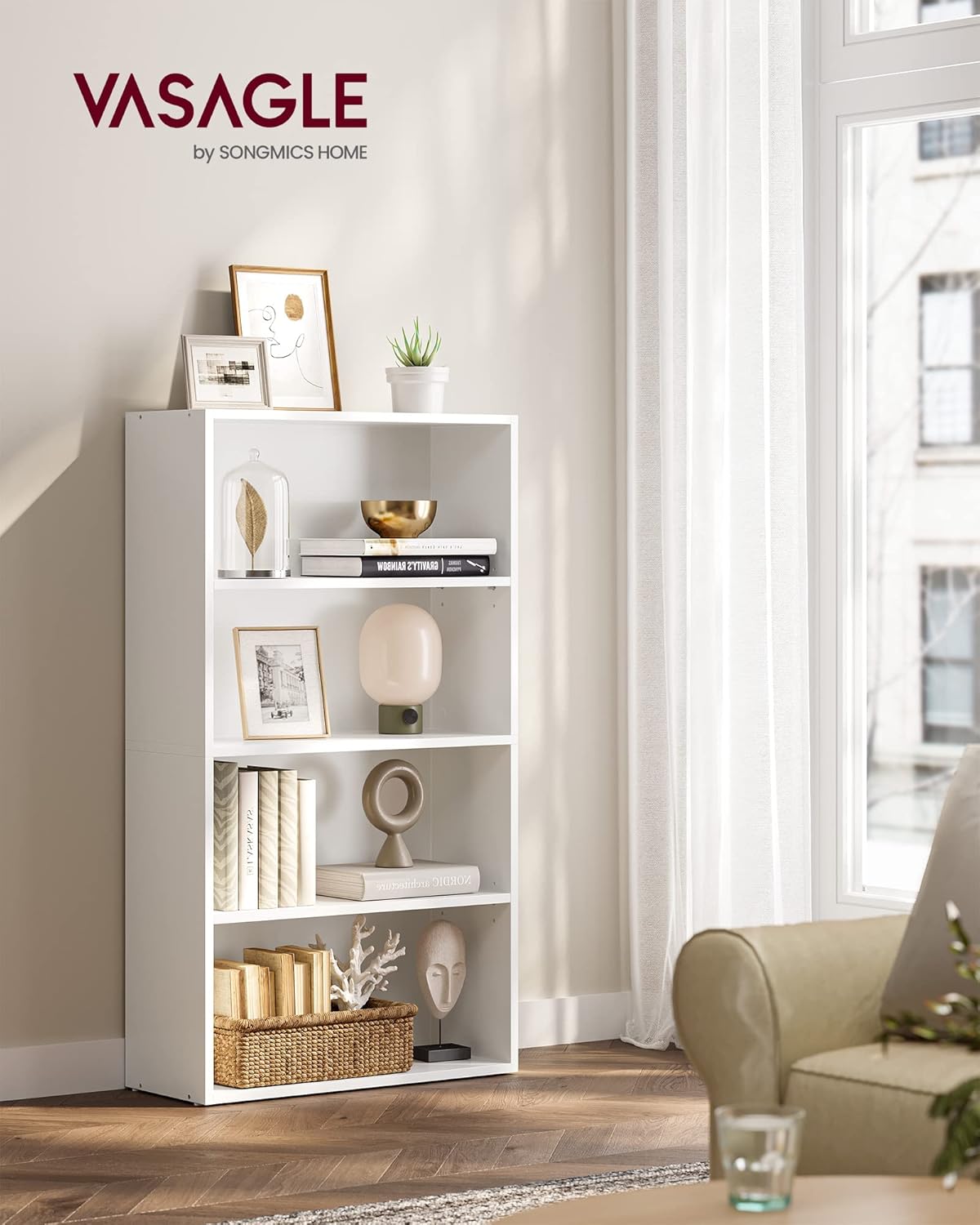 VASAGLE 4-Tier Bookshelf, Storage Organizer, 23.6 x 9.5 x 42.4 Inches