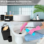 XLHOMO Black Bathroom Set - 9 Piece Accessory Set with Trash Can