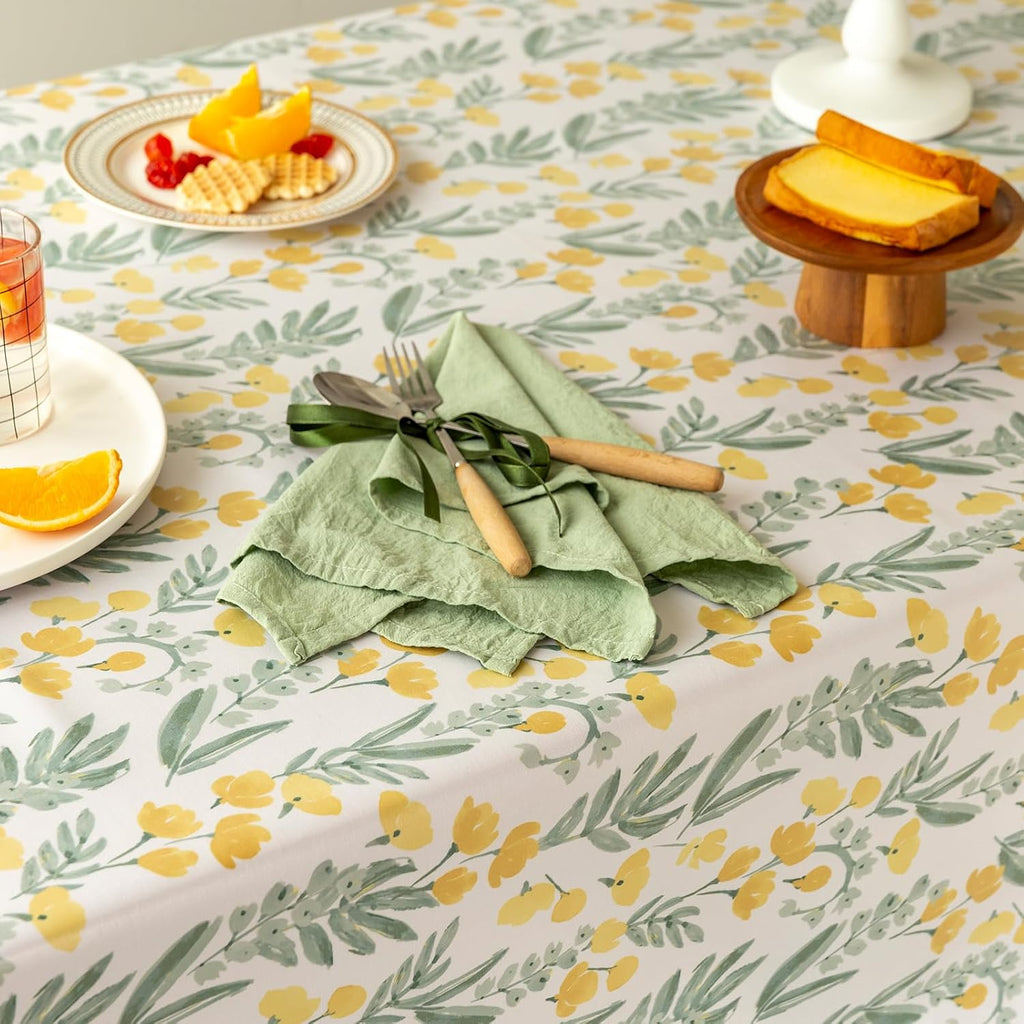 GLORY SEASON Machine Washable Flowers and Leaves Printed Tablecloth Oblong Table Cover for Outdoor Indoor Dining Parties Dining Patio Kitchen Decor RectangleTable Cloth