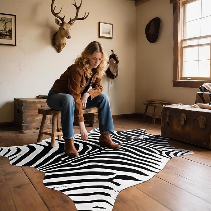AROGAN Premium Faux Zebra Hide Rug 5.2 x 6.2 Feet, Sturdy and Large Size Bear - Image 7