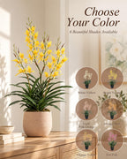 Potted Fake Orchid, Bright Yellow 29.5" Artificial Dendrobium, Fake Flowers with Matching Orchid Pot for Balcony, Kitchen & Spring Table Arrangement, Set of 1
