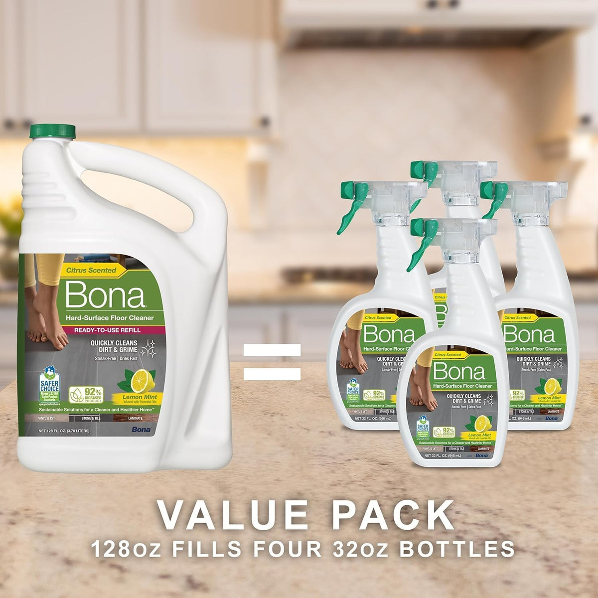 Bona Multi-Surface Floor Cleaner Refill - 128 fl oz - Lemon Mint