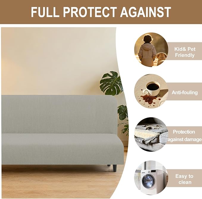 U-NICE HOME Stretch Futon Cover Armless Bed Slipcover - Image 4