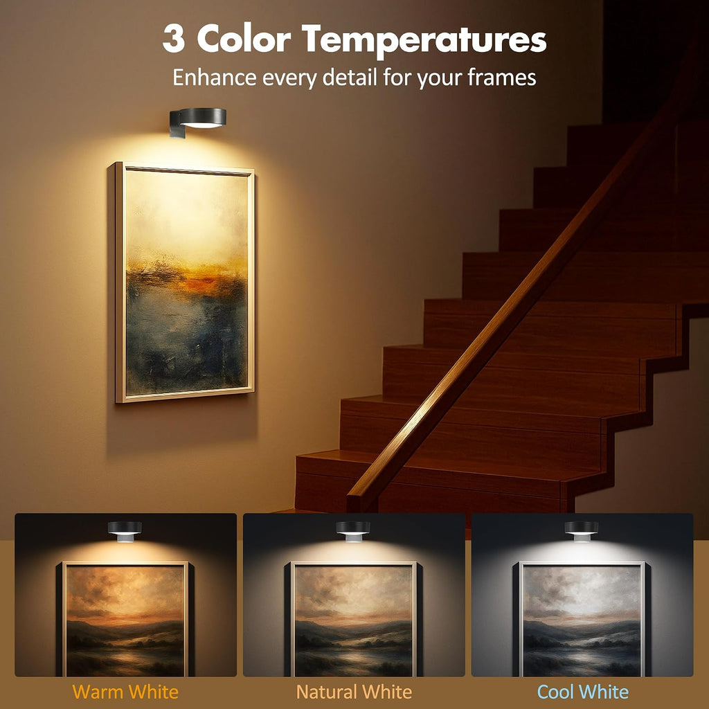 Picture Lights for Wall, Wireless Poster Lights Battery Operated, Black