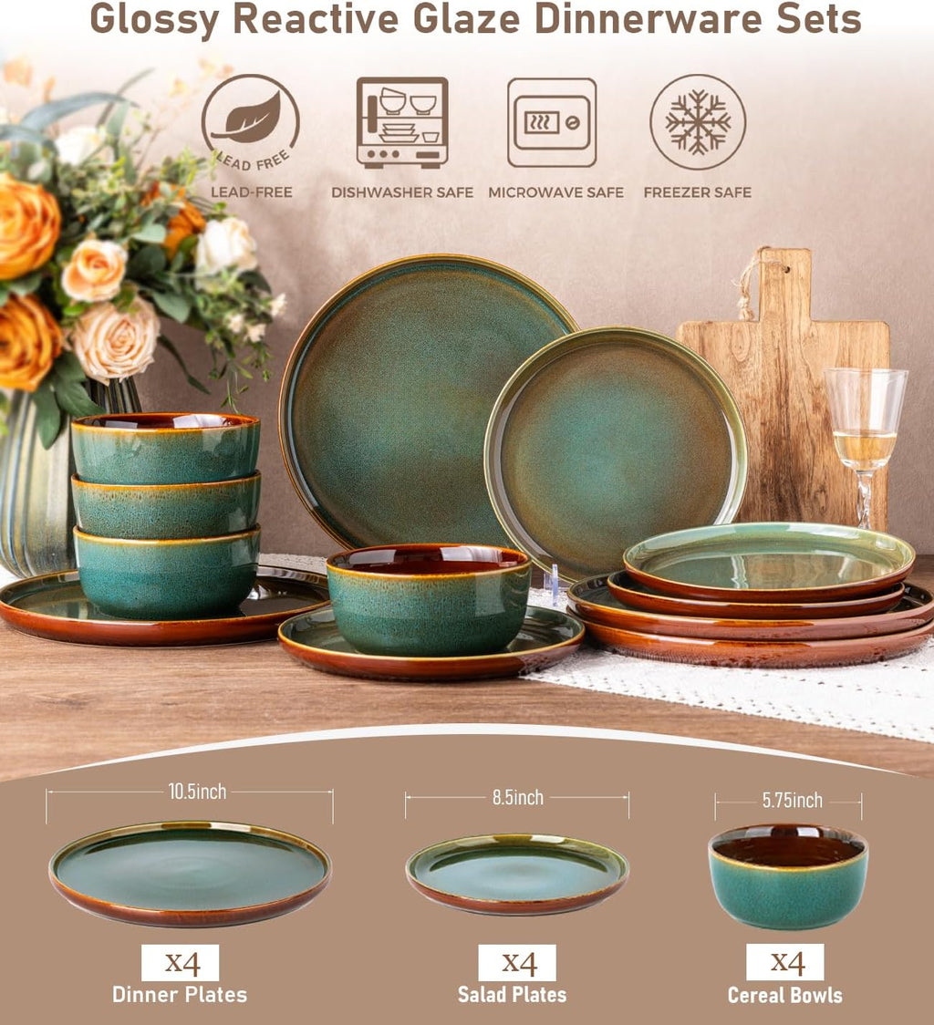 GBHOME Dinnerware Sets for 4, 12 Pieces Ceramic Plates and Bowls Set