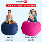 Creative QT Stuff ’n Sit Large 33’’ Bean Bag Storage Cover for Stuffed Animals & Toys, Giant Beanbag Chair for Kids Ages 3-14, Bedroom Organizer, Gray/White Stripe