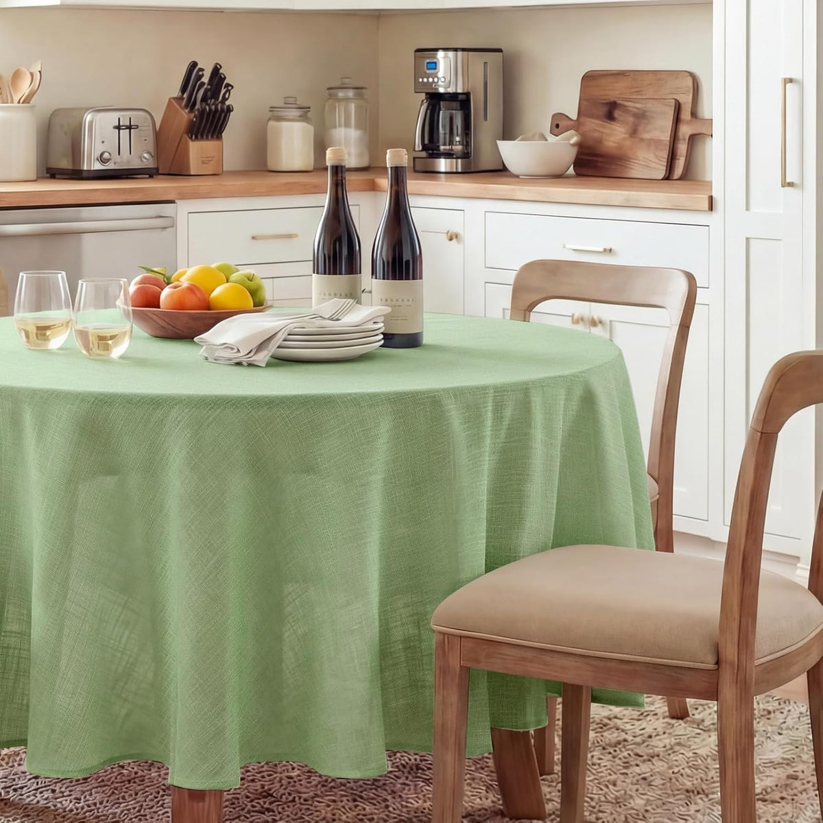 NOVILYS Green Christmas Rectangle Tablecloth with Linen Textured