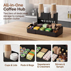 Expandable 2 Tier Coffee Station Organizer, Coffee Bar Organizer with 11 Compartments & Cup Holder Rack, Coffee Pod Holder for K Cups, Tea Bags, Sugar Packets, Countertop Coffee Accessories Storage