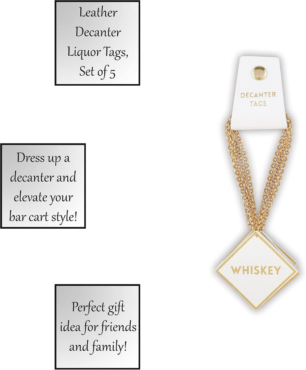 Santa Barbara Design Studio Leather Decanter Liquor Tags, Set of 5, 2-Inch, White/Gold