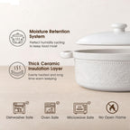 FE Casserole Dish with Lid, 2 Quart Ceramic Baking Dish, Bright White