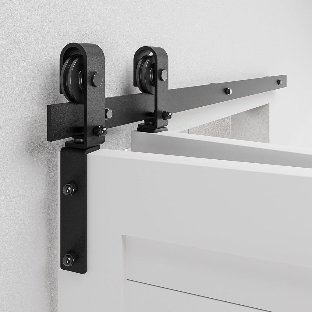 36" Bi-Folding Sliding Barn Door Hardware Track Kit,Smoothly&Quietly,Side Mounted Black Roller,Easy Install,Door Not Included [Fit Double 16" Bifold Doors]