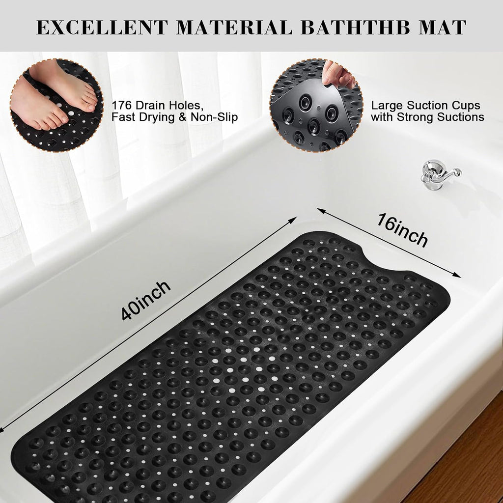 Black Bathroom Accessories Set, 23Pcs Bath Accessory Sets Complete with Bathtub Mat, Shower Curtain Set with Hooks, Soap Dispenser, Toothbrush Holder, Qtip Holder, Trash Can, Toilet Brush