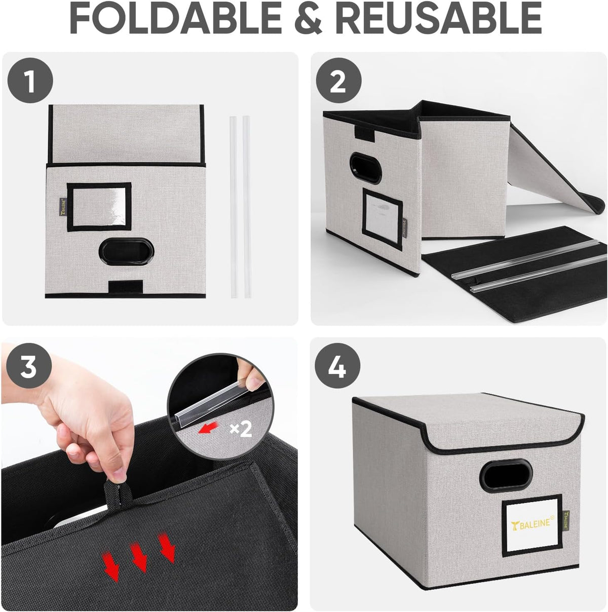 BALEINE File Organizer Box with Lid, Collapsible Hanging File Storage Box
