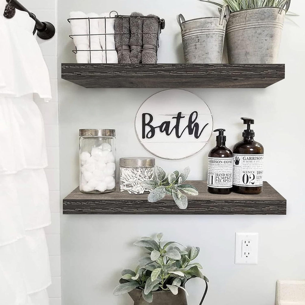 QEEIG Bathroom Long Floating Shelves for Wall (Grey, Set of 2, 23.6")