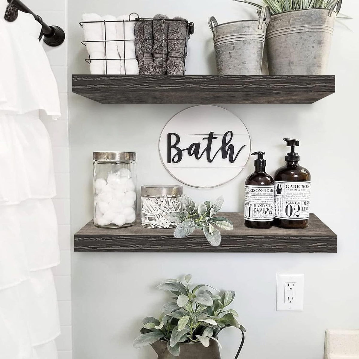 QEEIG Bathroom Long Floating Shelves for Wall (Grey, Set of 2, 23.6")