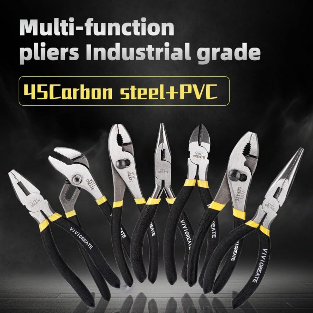 Vivicreate 7 Piece Pliers Set Heavy Duty Hand Tool Set with 8 Inch Groove Joint 8 Inch and 6 Inch Slip Joint 7 Inch Linesman 6 Inch Diagonal and Long Nose Pliers for Home Garage DIY Repair