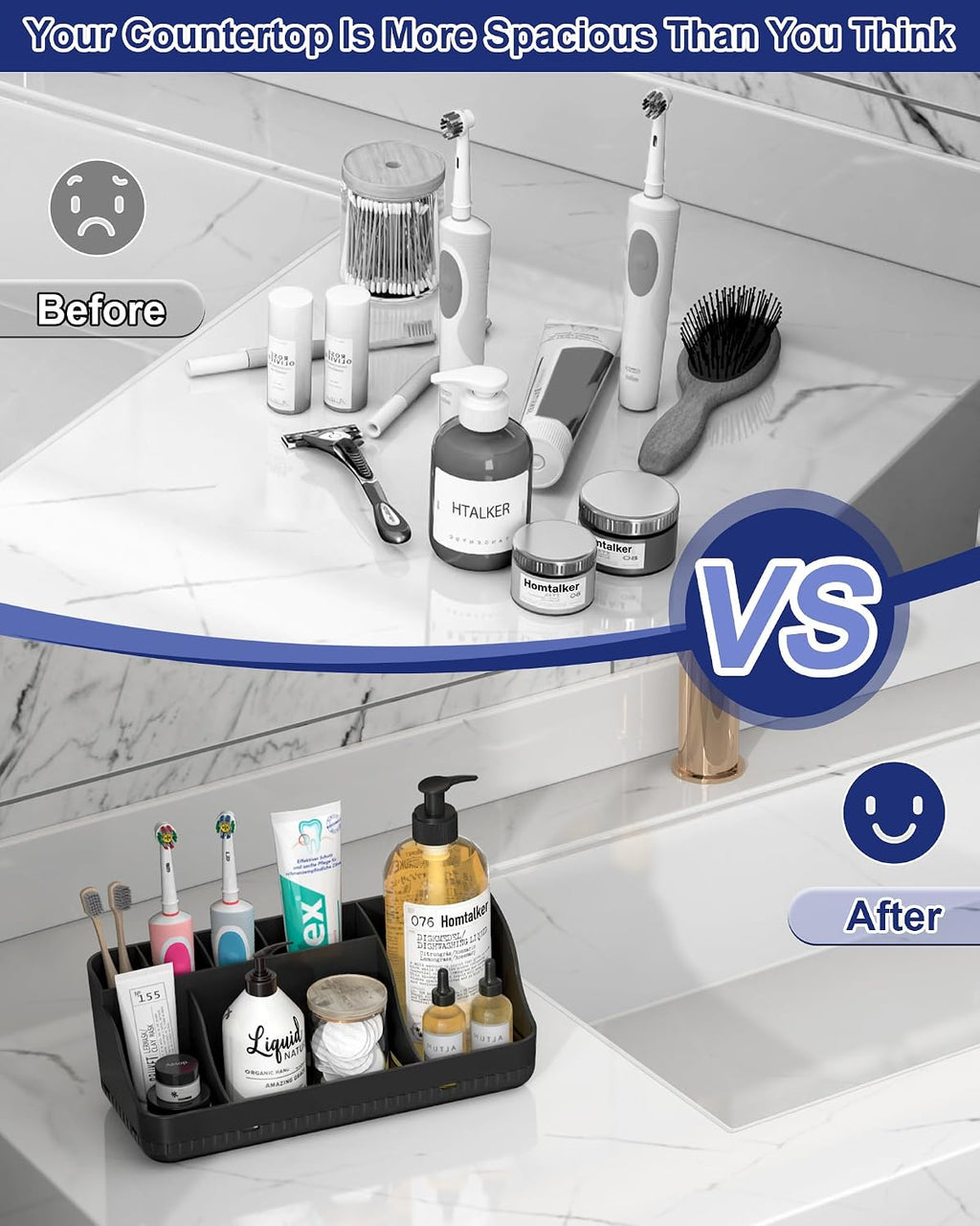 Bathroom Counter Organizer and Storage, 7 Slots Detachable Toothbrush Holders for Bathrooms, Anti-Slip Electric Toothbrush and Toothpaste Holder Countertop Vanity Organizer Accessories for Adults Kids
