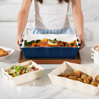 Sweejar Casserole Dishes for Oven, Ceramic Bakeware Set of 3, Rectangular Baking dish with Handles, Wave Edge Lasagna Pan Deep for Cooking, Cake, Dinner, Banquet and Daily Use (Baking dish(Set of 1), Navy)