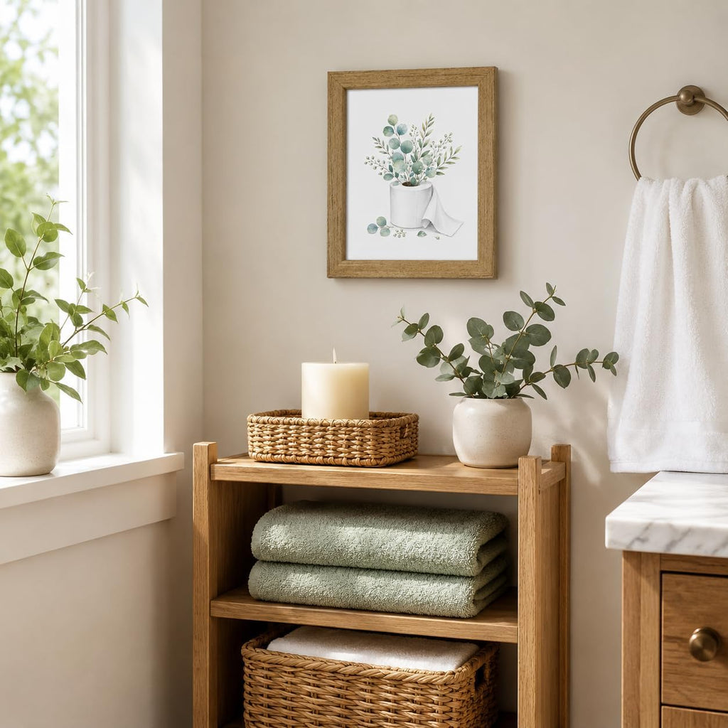 Eucalyptus Bathroom Wall Decor, Wood Framed Botanical Wall Art 8x10 Inch