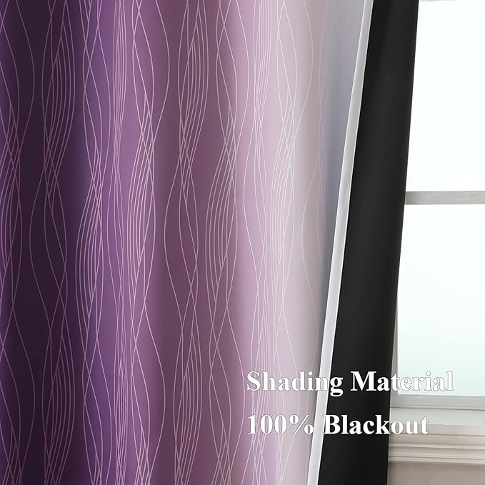 Estelar Textiler Purple and Greyish White Ombre Short Blackout Kitchen Curtains - Image 5