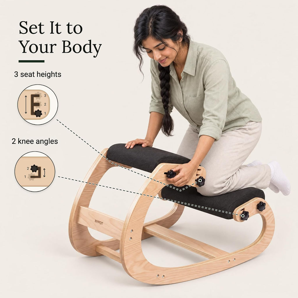 NYPOT Ergonomic Kneeling Chair with Adjustable Seats - Knee Chair for Posture Correction & Kneel Rocking Stool for Desk - Back Pain Relief for Home and Office, Supports 250 pounds - 5 Years Warranty