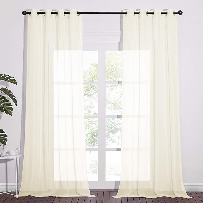 NICETOWN Sheer Curtain Panels 96 inch Cream Beige by NICETOWN