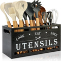 Large Black Wood Utensil Holder for Kitchen Decor Spoon Spatula Organizer