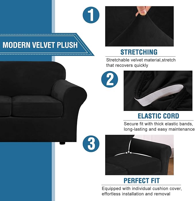 H.VERSAILTEX Rich Velvet Stretch 2 Piece Cover Chair Slipcover Sofa Cover - Image 3