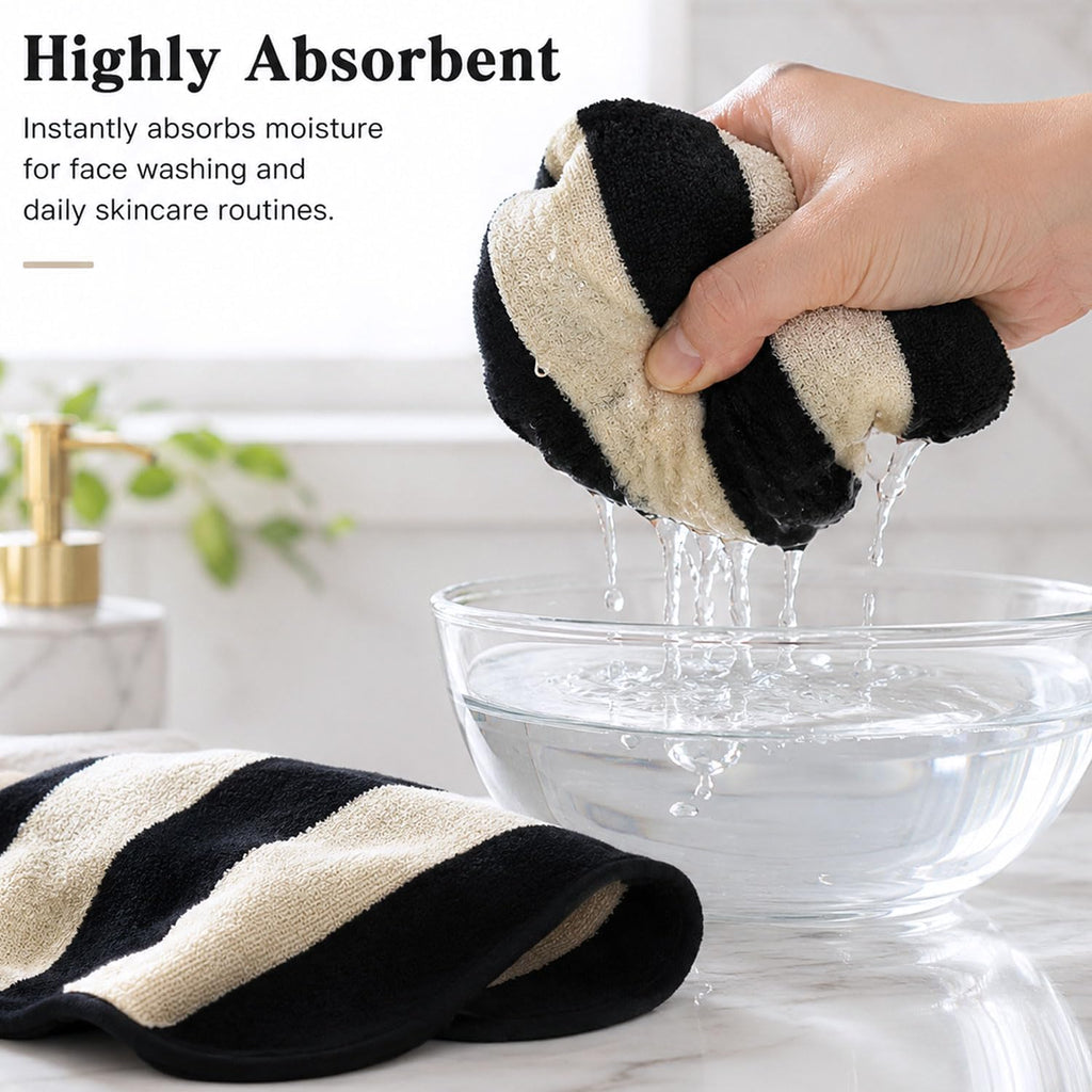 Black Striped Towels Set for Bathroom, 8 Piece Cotton Towels