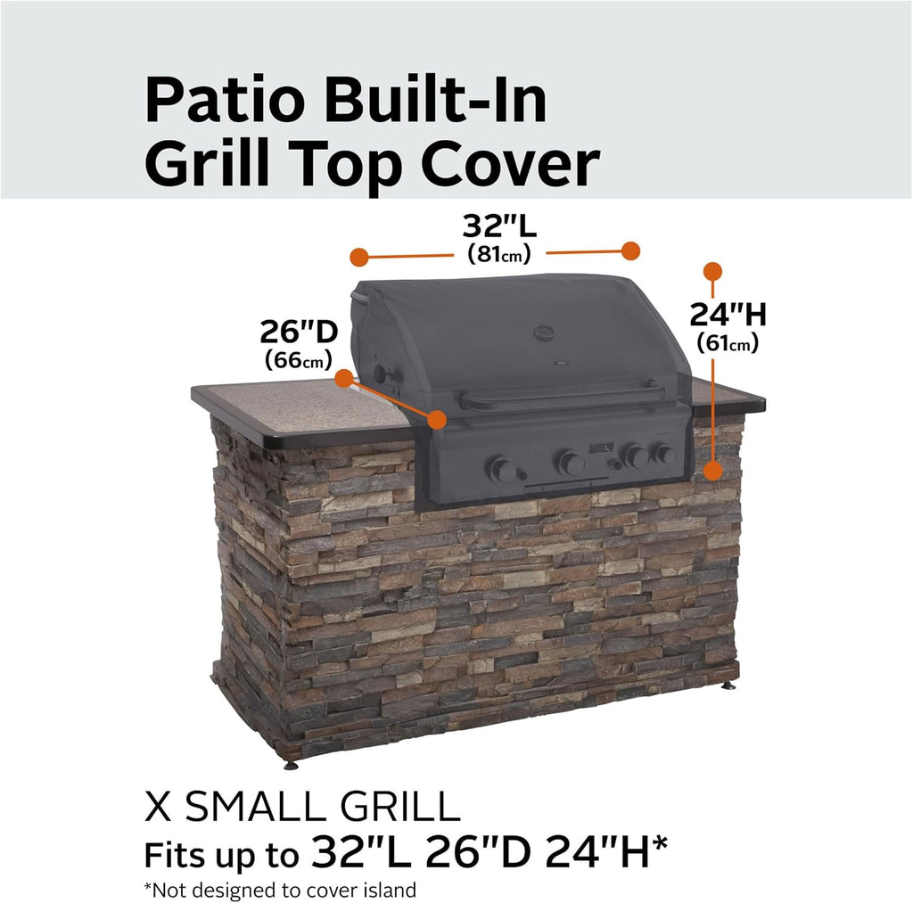 Classic Accessories Ravenna Water-Resistant 32 Inch Built-in BBQ Grill Top Cover, Black