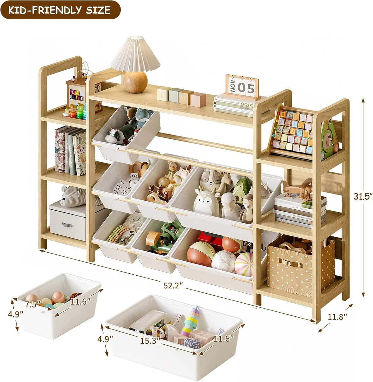 Large Toy Storage Organizer, Top Rack, 6 Side Shelves, 9 Bins