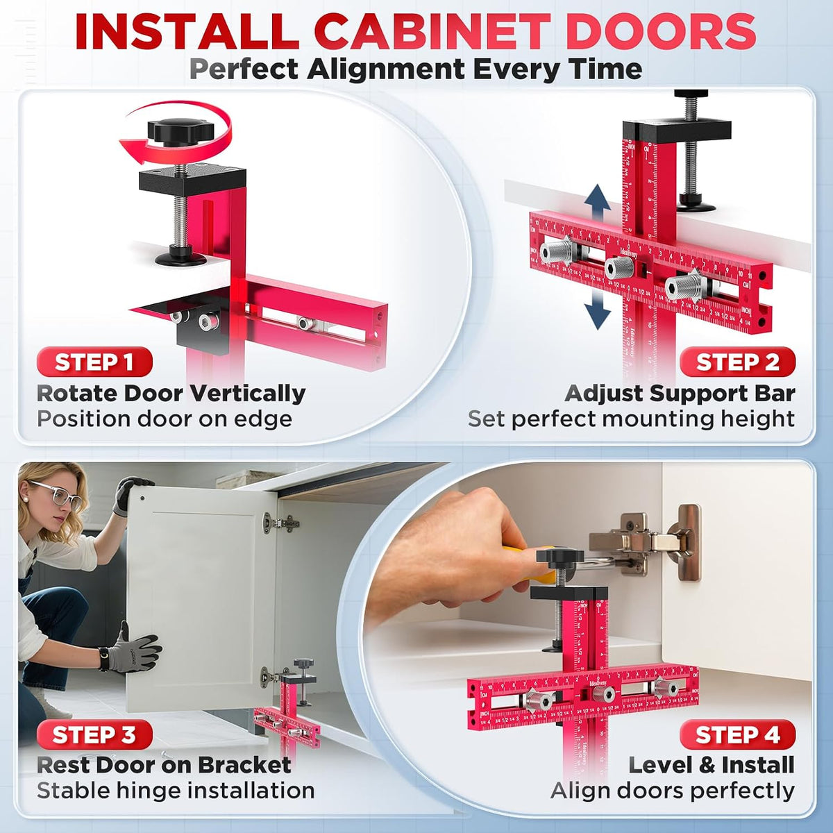 Cabinet Hardware Jig – Adjustable Drill Guide Template for Knobs & Handles Precision Hole Locator for DIY Cabinet Installation Fits 2.5" to 7.5" Spacing