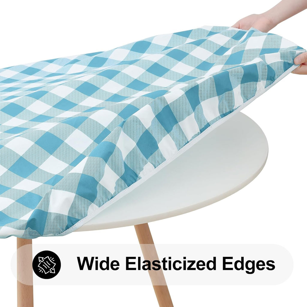 Smiry 57"-68" Picnic Table Cloth, Flannel Backed Vinyl Fitted Tablecloths