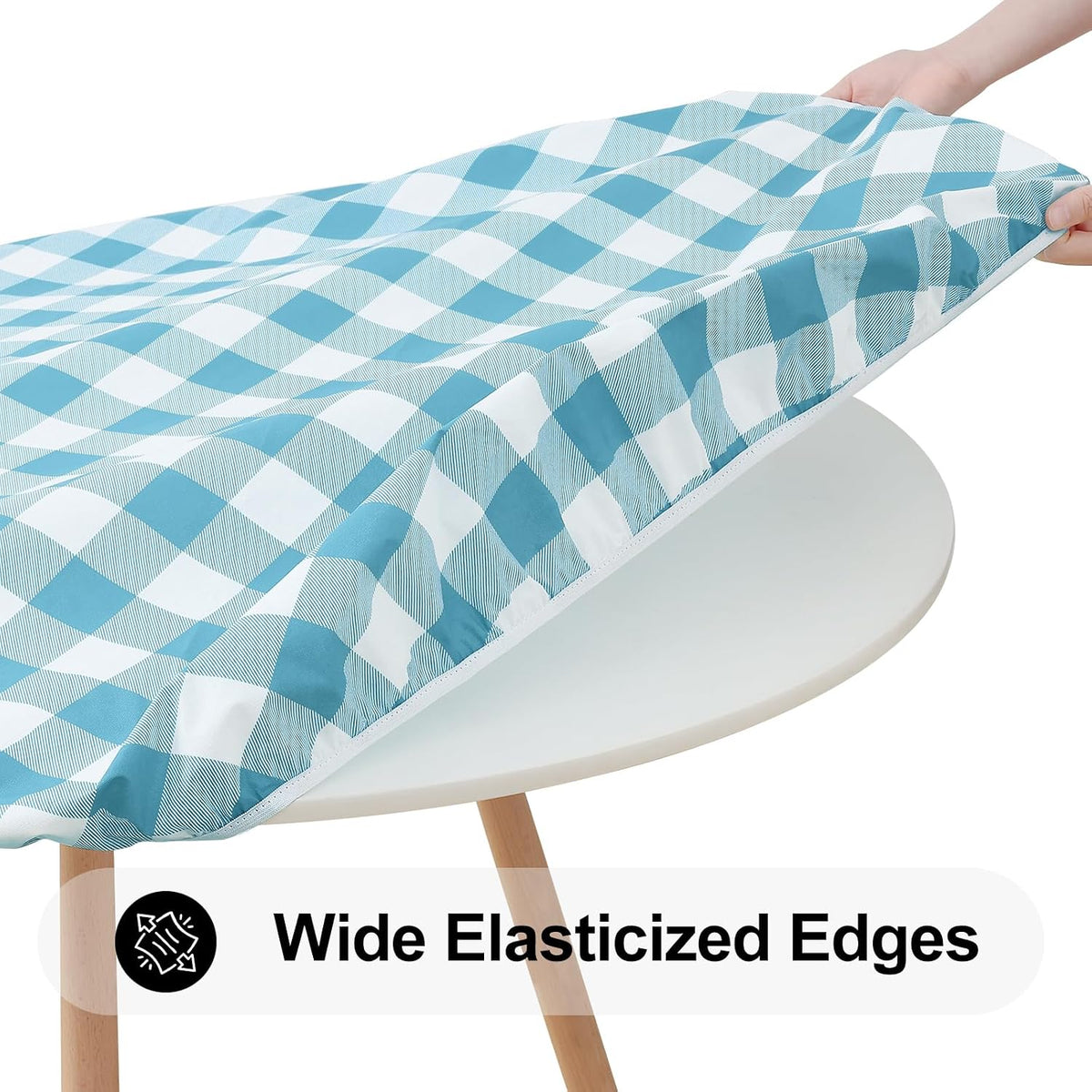 Smiry 57"-68" Picnic Table Cloth, Flannel Backed Vinyl Fitted Tablecloths