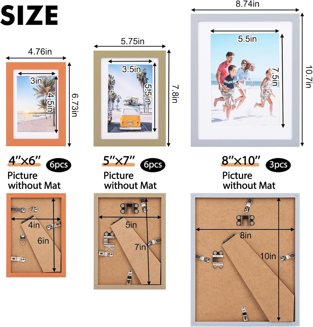 Fixwal Picture Frames Set, 15 Pack, MDF, Soft Earth Tones, 8x10, 5x7, 4x6