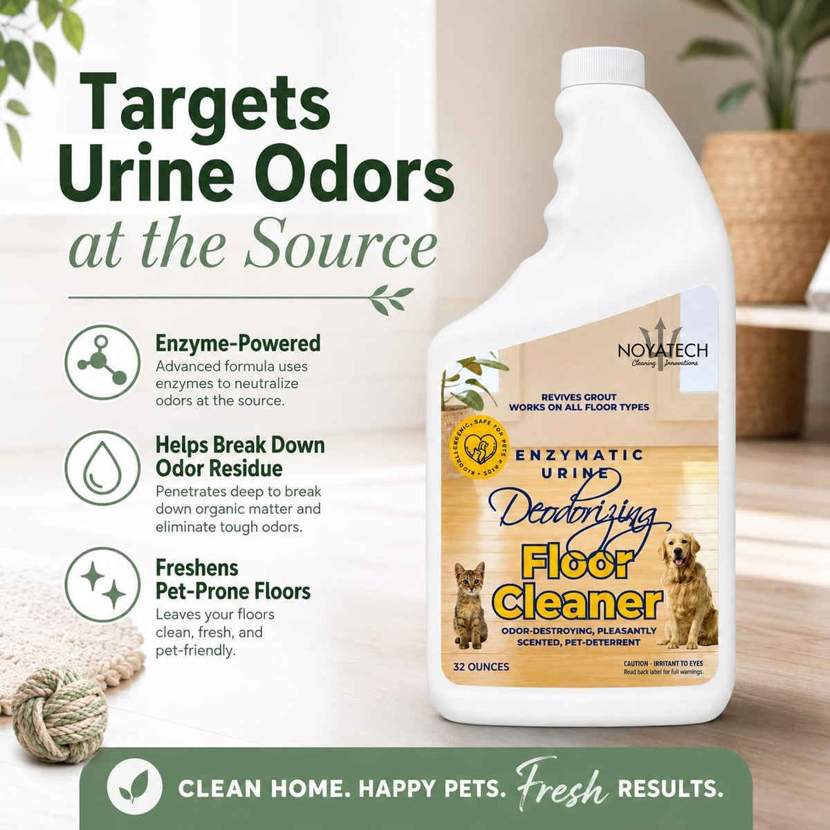 NOYATECH Pet Floor Cleaner Concentrate, Enzyme Urine Odor Remover, 32 oz