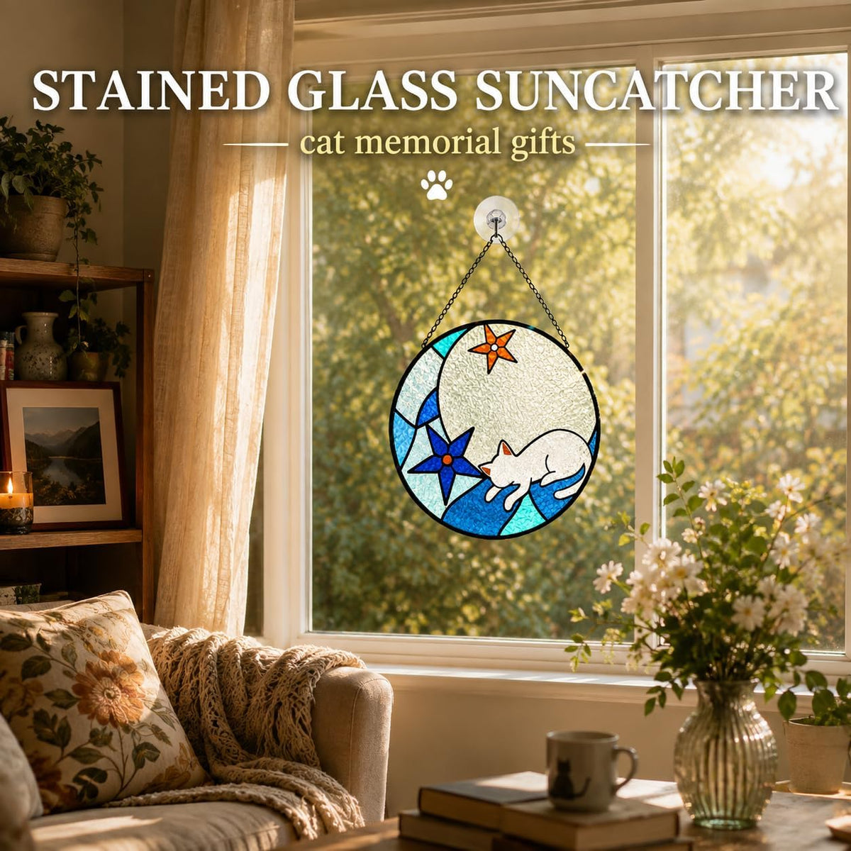Cat Suncatcher, Stained Glass Window Hanging, Cat Gifts for Cat Lovers