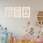 DOI-LANEE Set for 3 Numbers Alphabet Shapes Posters Hanger Frame for Kids