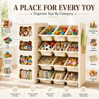 Toy Storage Organizer and Bookshelf with Drawers, Large 3-Tier, Beige