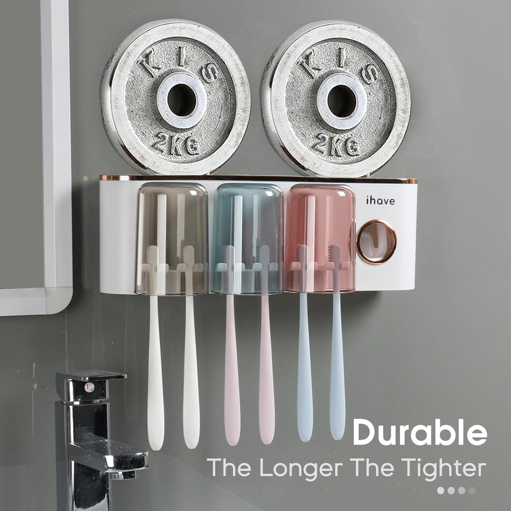iHave Toothbrush Holders for Bathrooms Wall Mounted with Dispenser & 3 Cups