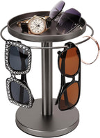 kondyfayo 360° Rotating Sunglass Organizer Storage, Stainless Steel Glasses Holder Stand, Glasses Organizer with Tray for Desk, Dresser, Tabletop, Nightstand and Home Decor (Gold)
